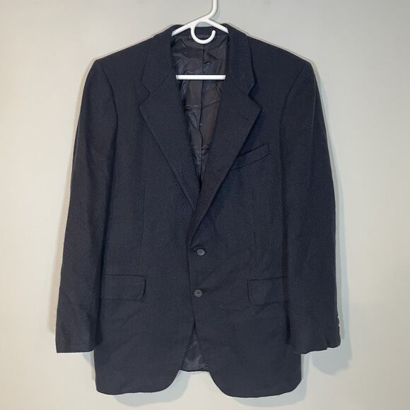 Hickey Freeman Sport Coat Mens 41R 100% Cashmere Blazer Jacket Blue Herringbone - Picture 1 of 10